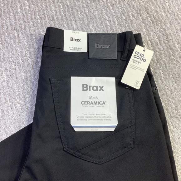 Brax Chuck Modern Fit Black Pants Ceramica Easy Care Mens Size 32 x 32 NWT